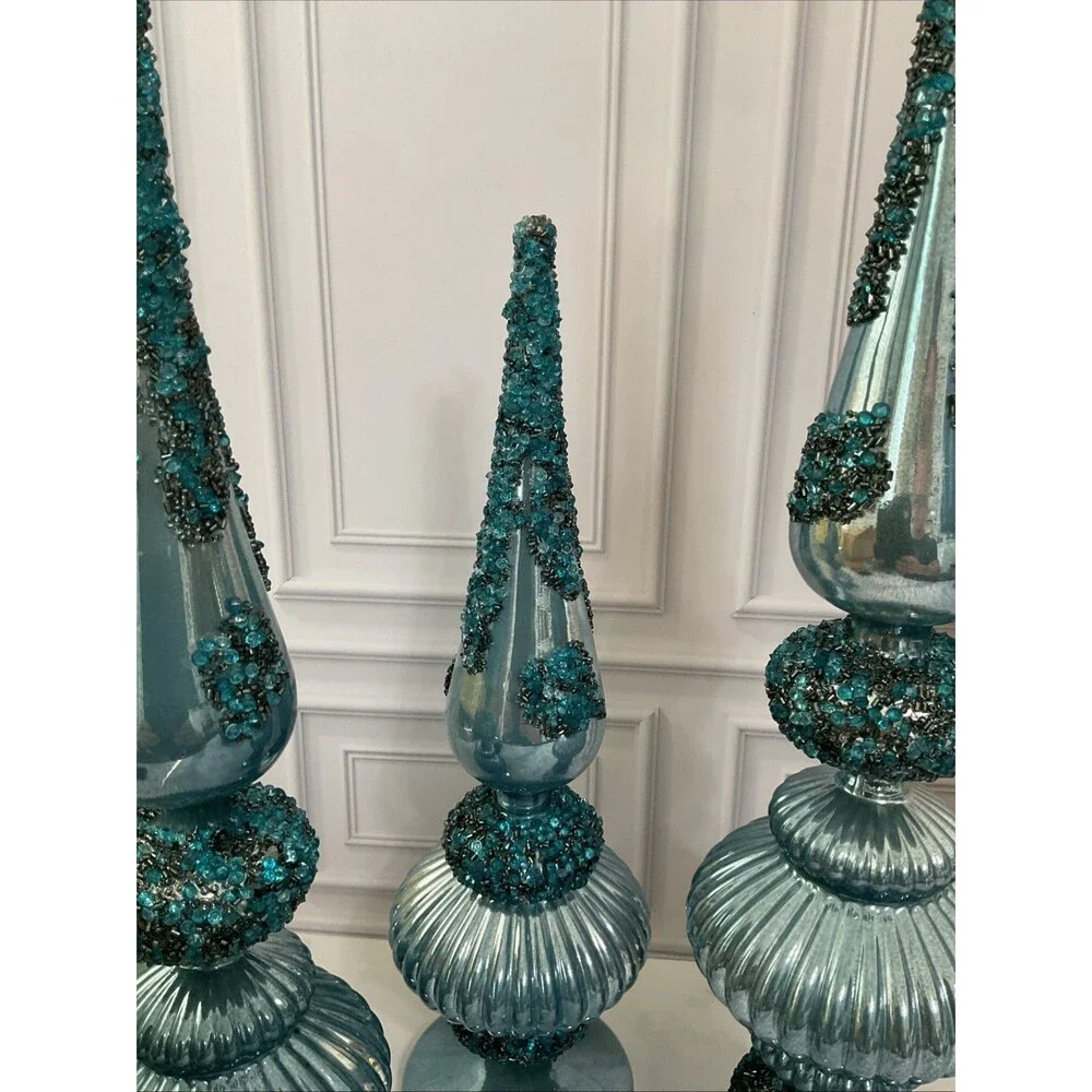 Set of 3 Glass Finials Christmas Decor- Blue.beautiful !